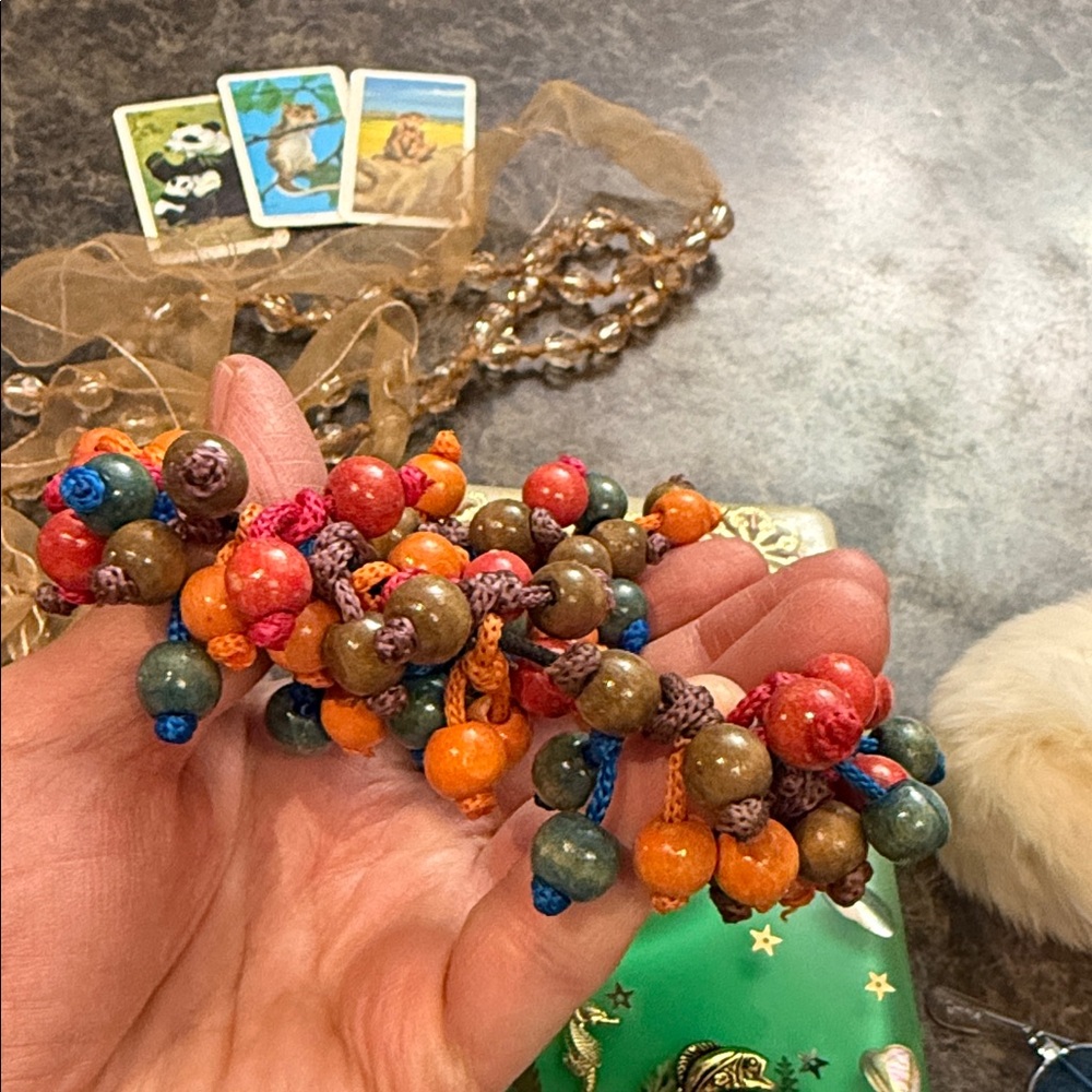 Vintage 1970s Resin Art Coaster Child Sunglasses Beaded Scrunchie Fur Bunny - Picture 5 of 9